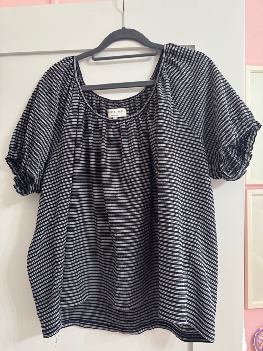 Madewell Black and White Striped Puff-Sleeve Top